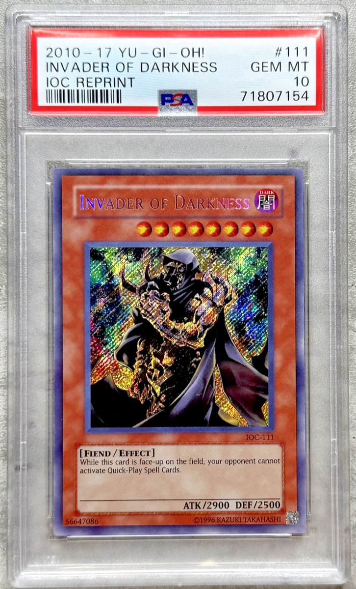 Yugioh Card Invader of Darkness PSA 10 Gem Mint, IOC Reprint IOC