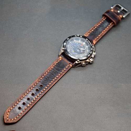 Correa de reloj de cuero genuino vintage envejecida 18-26 mm pulsera marrón - Imagen 4 de 6