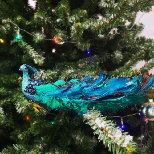 Natural Feather Three-dimensional Peacock Pendant Christmas Ornament  Garden - Picture 1 of 7