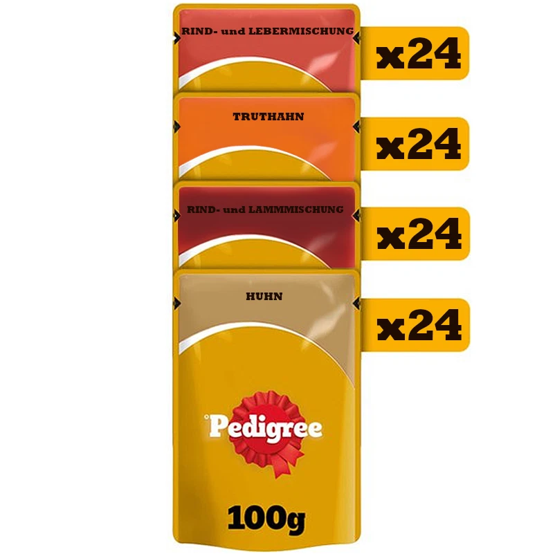 PEDIGREE 96 x 100g Hundefutter Nass Fleisch und Geflügel Mix mit Gemüse in Sauce - Bild 3 von 4