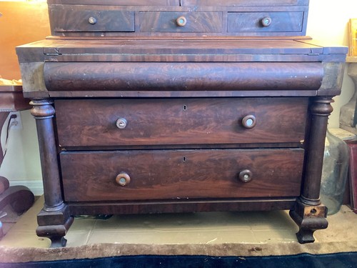 American Empire Ca. 1825-1835 Antique Drop Front Secretary Desk Bookcase - Picture 11 of 21