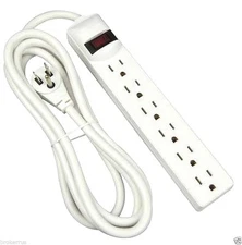 6 Outlet POWER STRIP Extra Long 8' ft power CORD w/ angLe Plug 15a WHITE PS664W