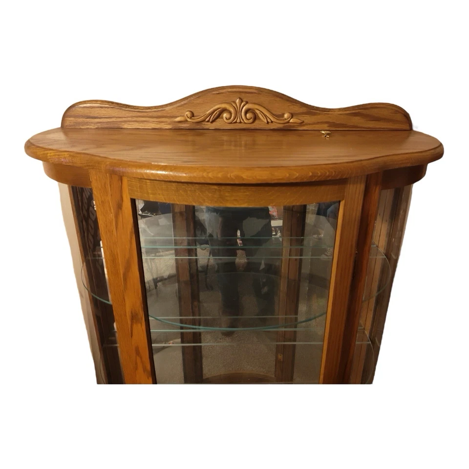 Vitrina Amish Curio Gabinete Roble Macizo Iluminado Madera Espejada Vidrio Foto 4 de 4