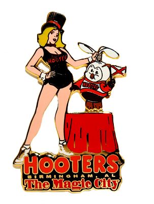 HOOTERS GIRL THE MAGIC CITY BIRMINGHAM AL ALABAMA LAPEL PIN -STORE CLOSED