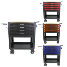 Heavy Duty Tool Cart With 4 Drawers / Wheels / Wooden Top Tool Storage Chest