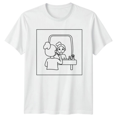 Frau Auftragen Make-up Spiegelbild Damen T-Shirt Herren Grafik Tee