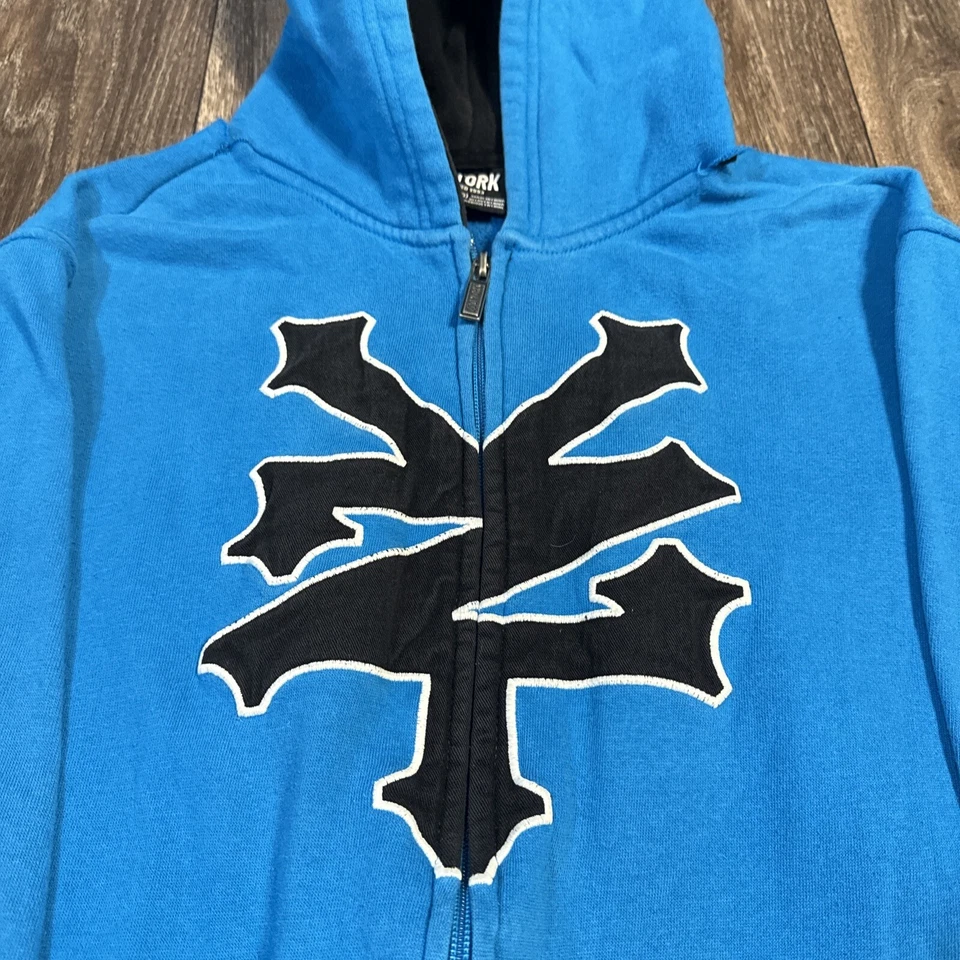 Vintage Y2K Cyber Goth Punk Emo Grunge Zoo York Blue Full Zip Hoodie Youth XL - Image 2 of 4