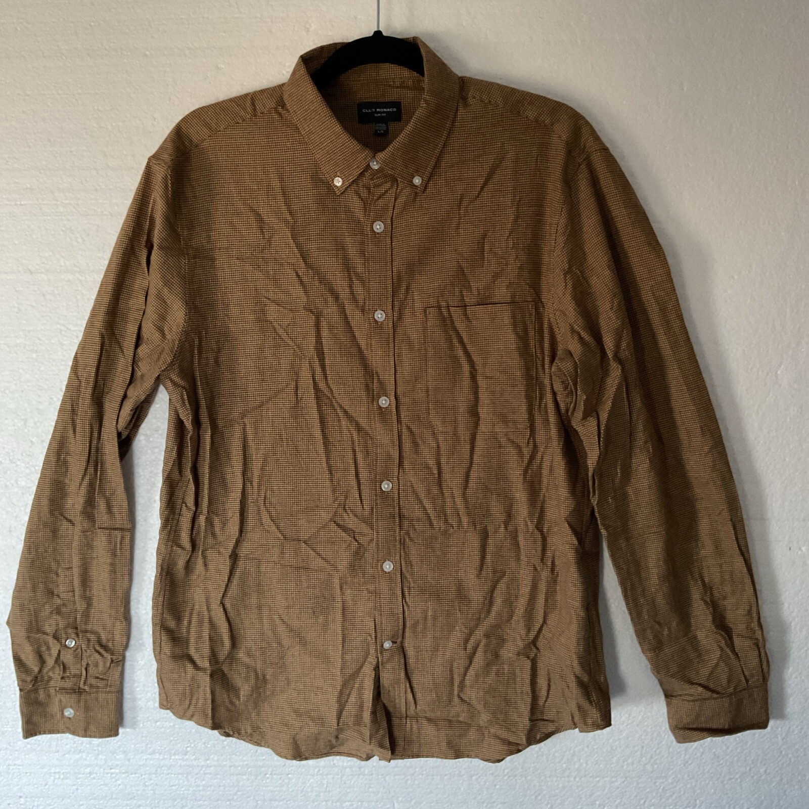 Club Monaco Button Down Flannel Shirt Mens Large Brown Check Slim Fit