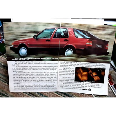 1986 Saab 9000 2 Page Car Red Original Print Ad