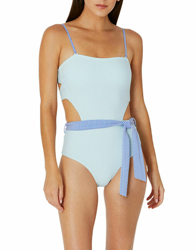 Onia Rumi One Piece Women's Swimsuit Seersucker Bondi Blue Size S 01306