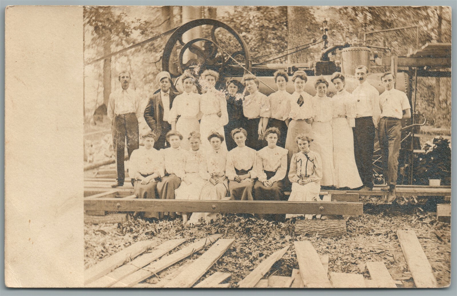 STEAM EQUIPMENT w/ GROUP of PEOPLE ANTIQUE REAL PHOTO POSTCARD RPPC-image