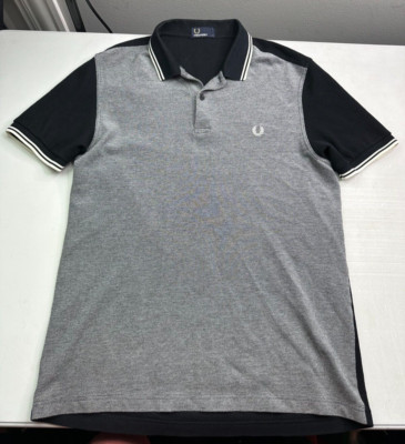 Fred Perry Shirt Mens L Gray Collared Jacquard Panel Pique Tailored Fit Polo VTG