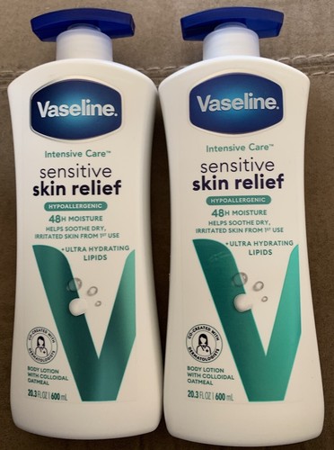 2 Ea. Vaseline Intensive Care Sensitive Skin Relief Body Lotion. Hypoallergenic