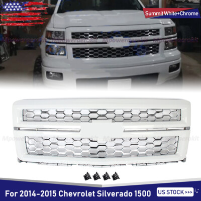 For 2014 2015 Chevrolet Silverado 1500 LTZ Honeycomb Grille Summit White&Chrome