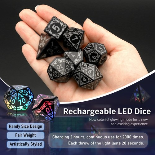LED Dice Set of 7, DND Dice Rechargeable with Charging Box, Shake to Light Up... - 第 5/8 張圖片