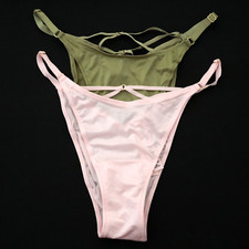 2 Victoria's Secret Satin Smooth Adjustable Brazilian String Bikini Panty Lot M