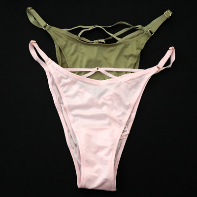 2 Victoria's Secret Satin Smooth Adjustable Brazilian String Bikini Panty Lot M