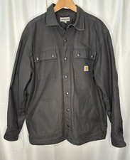 Carhartt Mens Gray Canvas Cryder Full Swing Fleece Lined Shirt Jacket Sz Large L