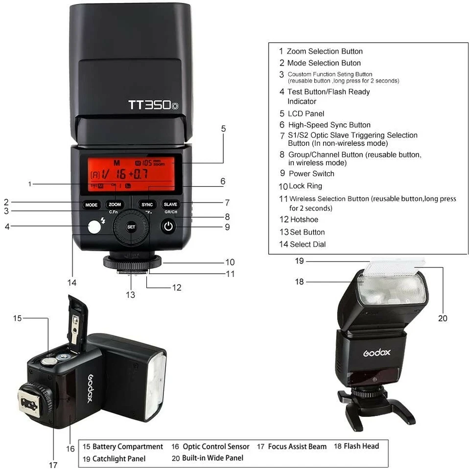 Flash Speedlite para cámara Godox TT350o Mini 2.4G HSS TTL EE. UU. para Olympus Panasonic Foto 3 de 4