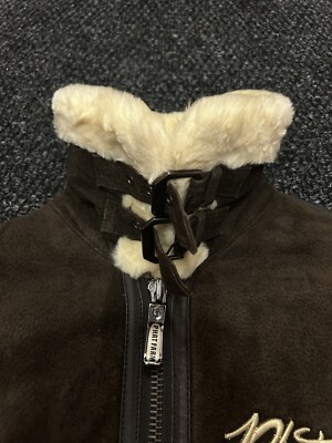 Vintage Men's Phat Farm Suede Leather Faux Shearling Jacket Brown