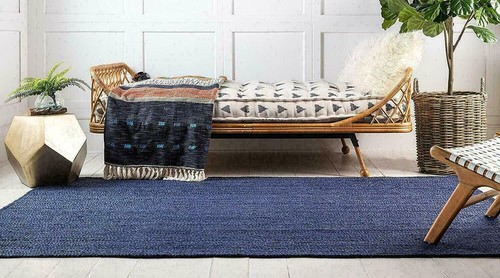 Jute Rug in Blue Color Handmade Rectangular Area Rug for Home Decor - Picture 3 of 7