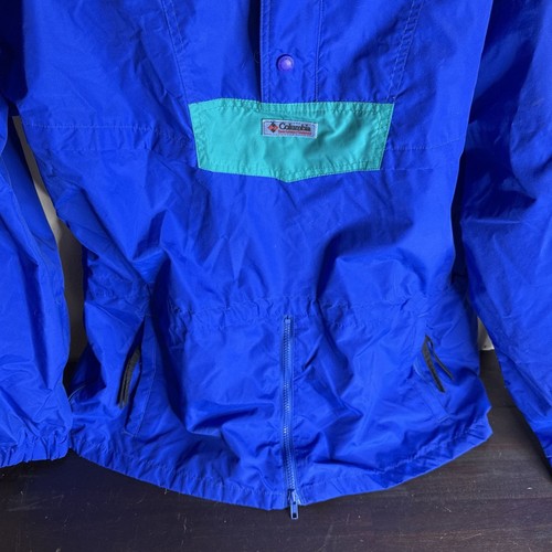 Columbia Double Whammy Womens Hooded Rain Jacket 1x Blue Black Vintage 90s - Picture 7 of 11