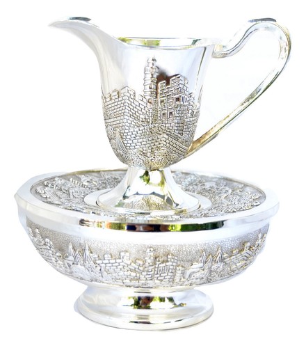 wash cup set Hand Washing Last water netilat Yadayim Silver platin Jerusalem - 第 1/5 張圖片