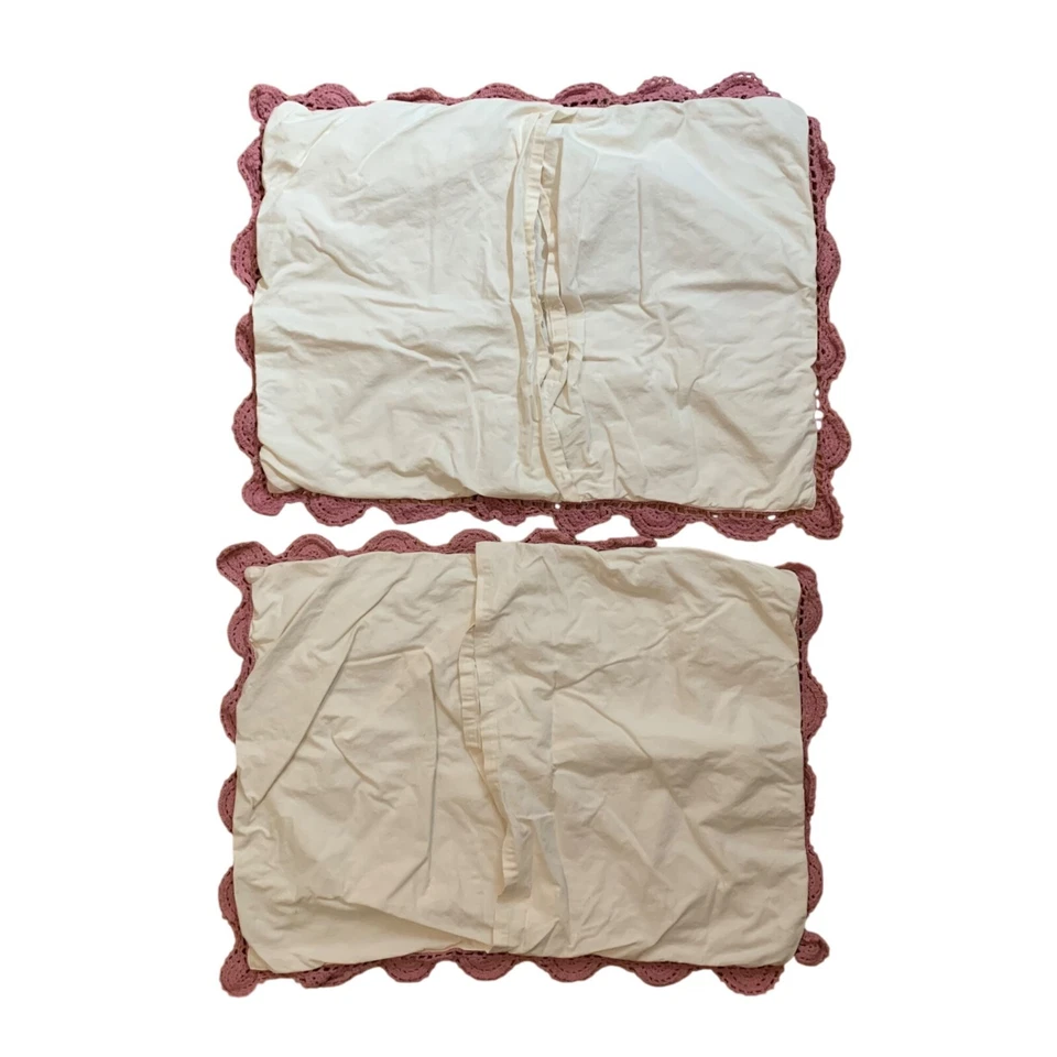 Juego de 2 fundas de almohada de ganchillo con ribete festoneado almohadas de tamaño estándar 100 % algodón Foto 3 de 4