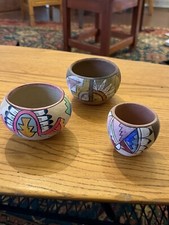 Lot Of 3 Tesuque Poster Paint Pottery Pieces One Is Very Smudged See Photos