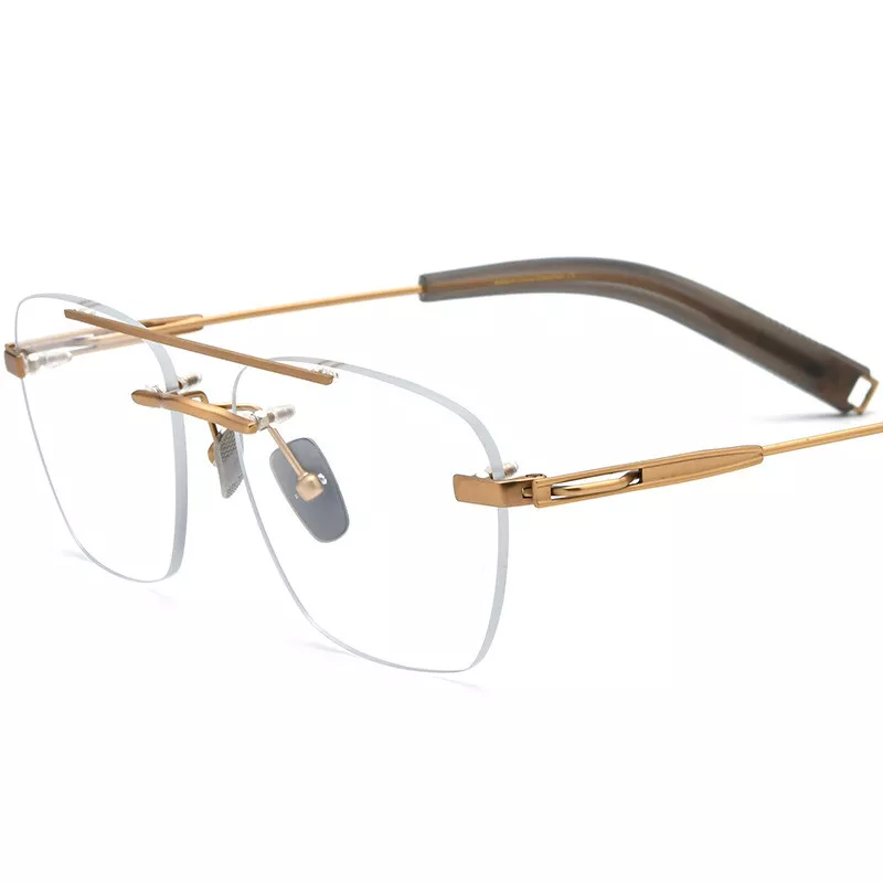 Pure Titanium Men Woman Eyeglass Frames Double Bridge Rimless Glasses 55 17 151