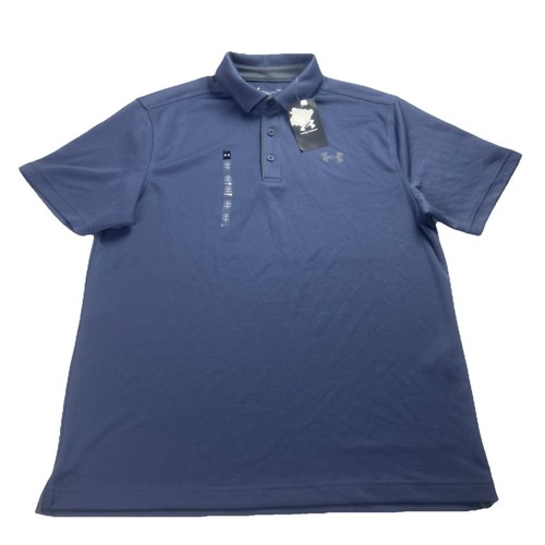 Under Armour Men’s L UA Tech Polo Performance Golf Tee Loose-Fit Blue Gray NWT