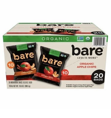 BARE BAKED Organic Crispy Reds & Cinnamon Apple Chips, 10.6 oz, 20 Bags
