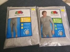 New Set Of Fruit Of The Loom Large Gray Men's Thermal Henley Top & Bottom