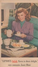 Vintage 1945 Lipton Tea Janet Blair Print Ad World War 2 Era Advertising