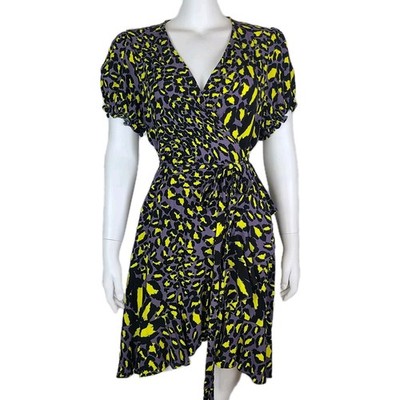 Diane Von Furstenberg Emilia Mini Wrap  Dress Crepe de chine Size L Leopard 