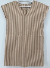Madewell Striped Shift Dress Womens Medium Brown White Cap Sleeve Casual
