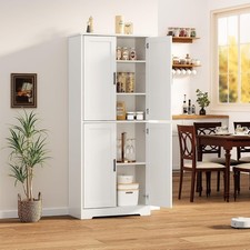70" Tall Wood Kitchen Pantry Cabinet Storage Cabinet Adjustable Shelves 4 Doors