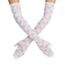 Lusofie Elegant Tea Party Gloves - Women's Long Lace Mittens Gloves for White