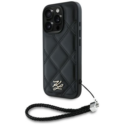 Karl Lagerfeld Quilted Initial Logo Chain Strap Hülle für iPhone 16 Pro Schwarz