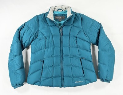 Eddie Bauer 650 Down Puffer Jacket Womens M Teal Blue Quilted Full Zip Coat