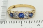PRETTY ANTIQUE ENGLISH 18K GOLD DIAMOND & NATURAL SAPPHIRE 7 STONE RING c1900