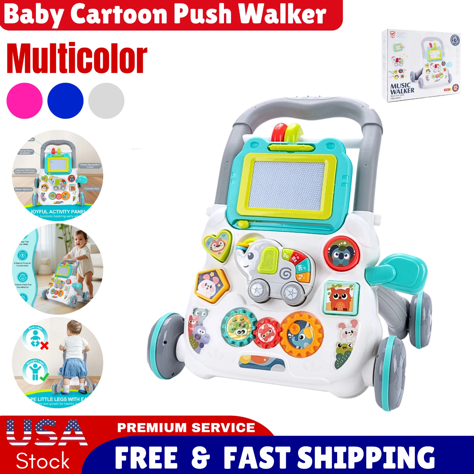 3-in-1 Baby Sit to Stand Walker Music Activity Center Push Toy Kids