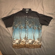 Vintage 90s Pierre Cardin Camp Shirt Hawaiian Rayon Palm Trees Tropical Vacation