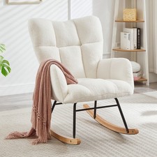 Nursery Glider Chair for Living Room Tufted Teddy Fabric Rocking Accent Chair
