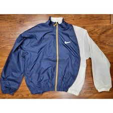 Vintage 90s Nike Windbreaker Jacket Mens Medium Navy Blue White Gold Back Swoosh