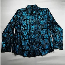 Barry.Wang Men's Long Sleeve Black Blue Sheen Floral Dress Shirt - Size 2XL