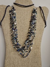 NEAT FLOATING PEACOCK RAINBOW MULTI STRAND BEADED NECKLACE & 3 BEADED BRACELETS 