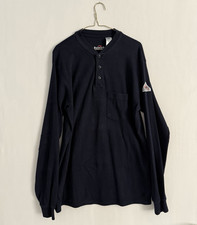 Bulwark FR Flame Resistant Henley Workwear Utility Long Sleeve Men Large Blue