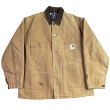 Vintage 70  s Carhartt Loose Fit Firm Duck Blanket Lined Chore Coat Brown Mens L