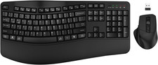 Wireless Keyboard and Mouse Combo, 2.4G Full-Sized Wave Keys Ergonomic Keyboard